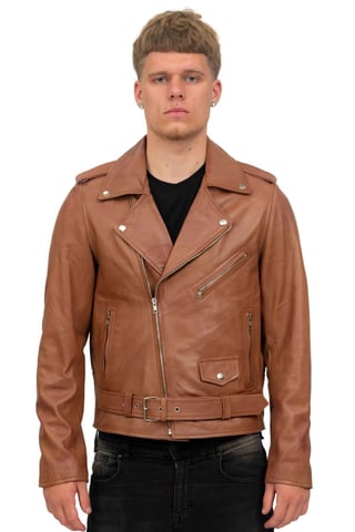 Chaqueta de motociclista clásica de cuero Brando para hombre - Antalya