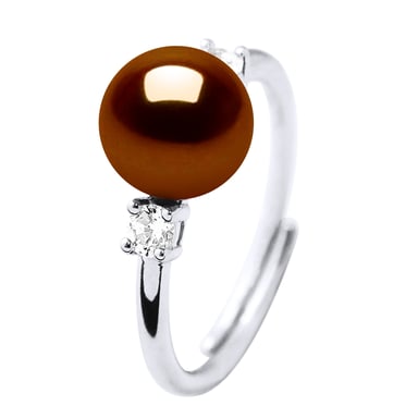 Anillo de agua dulce ajustable Pearl 7-8 mm óxidos de blanco y circonio 925