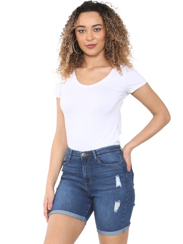 Enzo | Pantalones cortos vaqueros rasgados para mujer - Azul medio