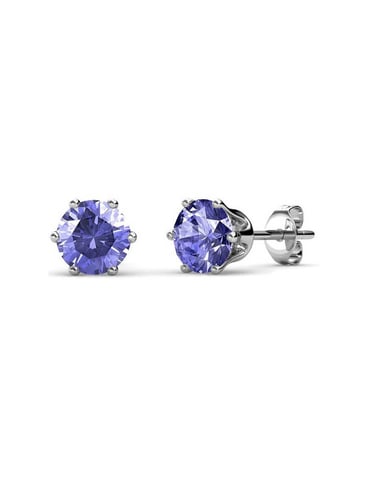 Pendientes de febrero con piedra de nacimiento - Plata y morado