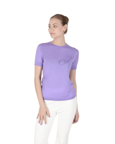 Crown Of Edinburgh Cashmere Short Sleeve Art 003 Lilas Lettre J