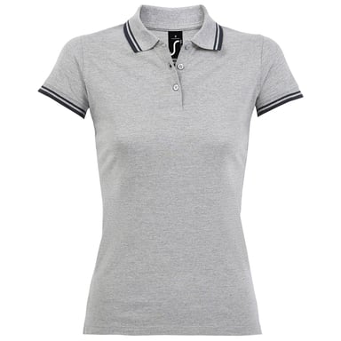 SOLS Womens/Ladies Pasadena Tipped Short Sleeve Pique Polo Shirt (Heather Grey/Navy)