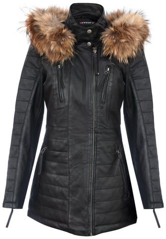 Parka de cuero con capucha y corte ajustado para mujer - Northam