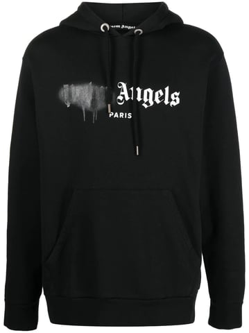 Palm Angels Paris sudadera con capucha negra con logo rociado