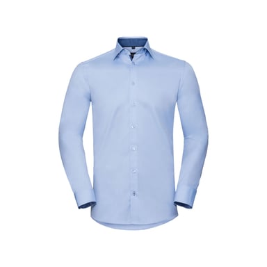 Russell Mens Contrast Herringbone Stitch Tailored Long-Sleeved Formal Shirt (Light Blue/Mid Blue/Bright Navy)