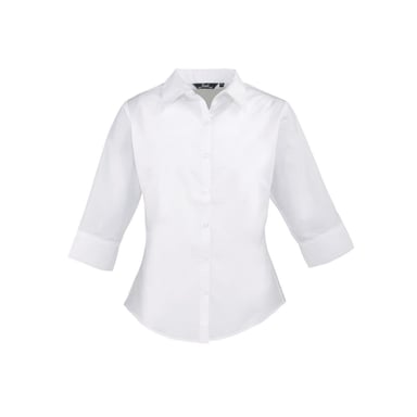 Premier Womens/Ladies Poplin 3/4 Sleeve Shirt (White)