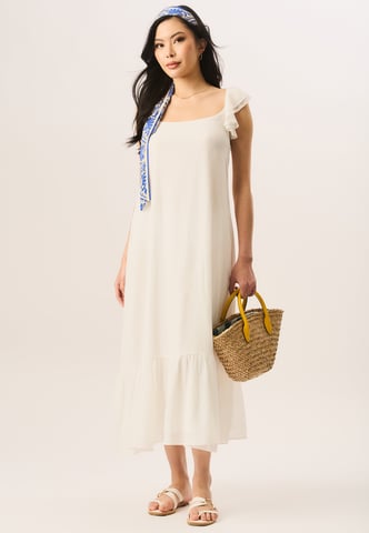 Vestido largo de manga corta con volantes