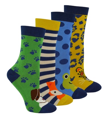Miss Sparrow - 4 Pack de Calcetines de Bambú para Niños en Caja de Regalo - Surtidos