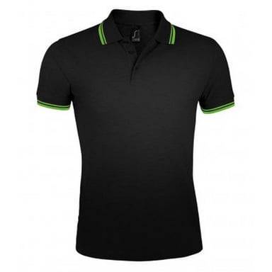 SOLS Mens Pasadena Tipped Short Sleeve Pique Polo Shirt (Black/Lime)