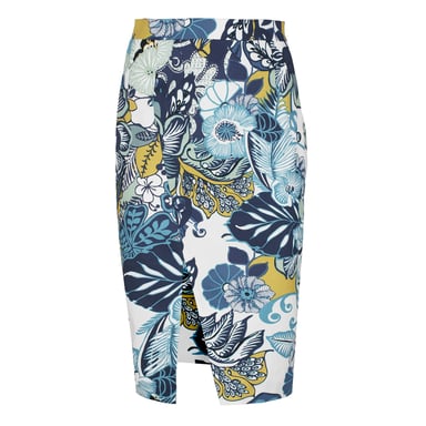Falda lápiz floral de algodón en tonos azules y verdes