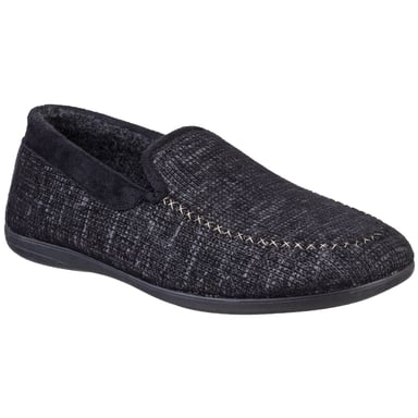 Cotswold Mens Stanley Moc Toe Full Slipper (Black)