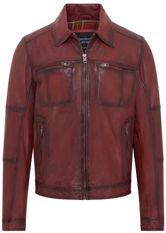 Chaqueta de motociclista clásica de cuero roja para hombre - Bettles
