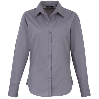 Premier Womens/Ladies Poplin Long-Sleeved Blouse (Steel)