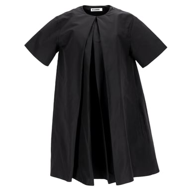 Jil Sander Pleated Mini Dress in Black Cotton