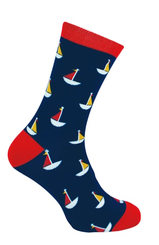 Sr. Garza - Calcetines de bambú para hombres | Calcetines funky de novedad | Calcetines a rayas argyle con patrón | Transpirables y suaves | Regalos para él - Barcos (Marino)