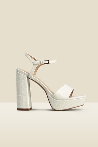 Arabella Ecru Croc Leather Platform With Block Heel