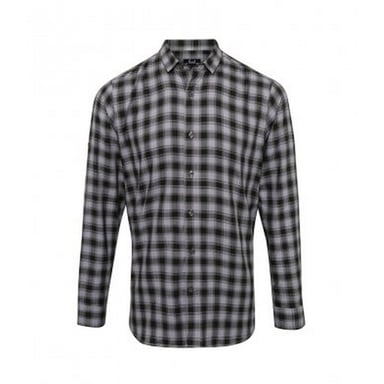 Premier Mens Mulligan Check Long Sleeve Shirt (Steel/Black)