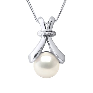Diamante colgante 0.010 CTS Cultado Pearl Agua dulce 6-7 mm de oro blanco Negro