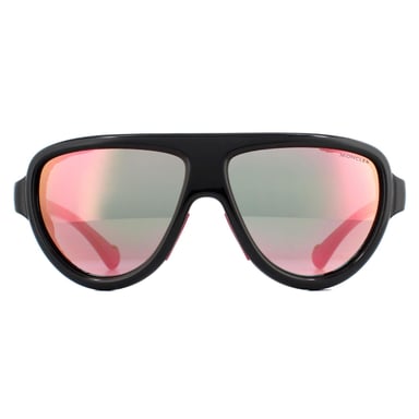 Moncler Aviator unisex negro brillante con cuero rosa azul con espejo rosa gafas de sol