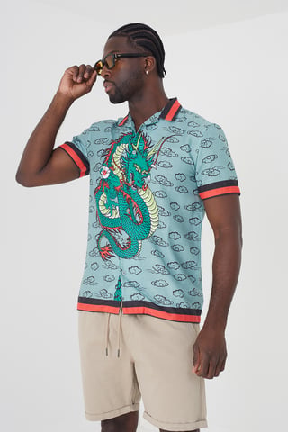 Pale Green 'Jupiter' Graphic Print Short Sleeve Shirt