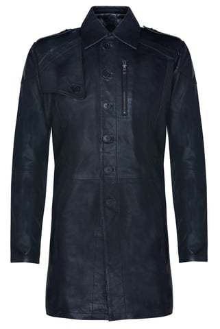 Gabardina militar larga y suave de cuero desgastado