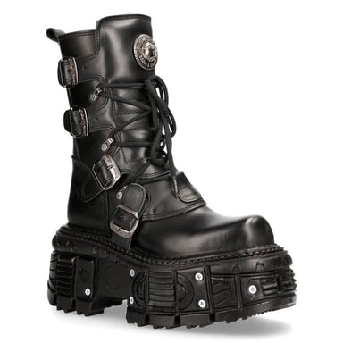 Botas de plataforma de combate de cuero negro unisex de New Rock TANK373-S1