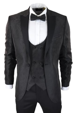 Chaqueta de esmoquin negra para hombre, chaleco, chaqueta formal de satén con brocado y estampado de cachemira