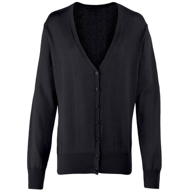 Premier Womens/Ladies Button Through Long Sleeve V-neck Knitted Cardigan (Black)