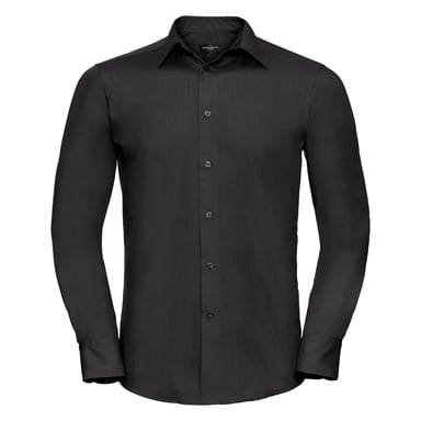 Russell Collection Mens Long Sleeve Poly-Cotton Easy Care Tailored Poplin Shirt (Black)