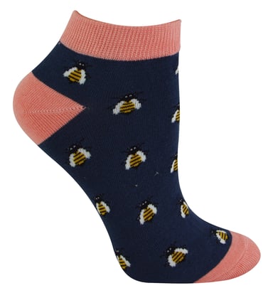 Calcetines Deportivos de Bambú para Mujer | Miss Sparrow | Calcetines Bajos Transpirables para Mujer - Honey Bees (Azul Marino)