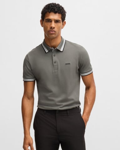 BOSS Green Paddy Mens Cotton-Piqué Polo Shirt with Contrast Logo