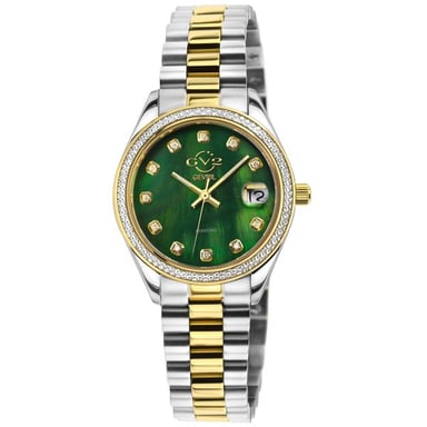 Reloj de acero inoxidable de dos tonos IPYG con diamantes de la marca GV2 para mujeres.