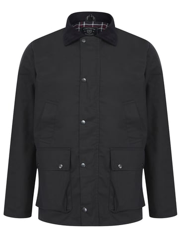 Navy Cotton Wax Jacket With Corduroy Collar