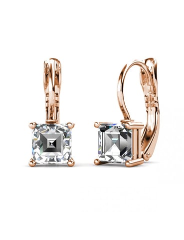 Pendientes Cuadrados - Oro Rosa y Cristal
