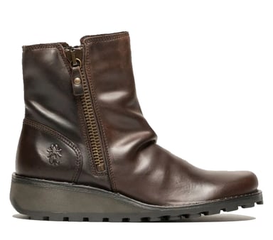 Botines Chelsea con cuña y cremallera hasta el tobillo de piel color marrón MON944 para mujer de Fly London