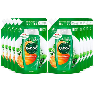 Radox Mineral Therapy Shower Gel Refill Pouch Feel Refreshed 500ml, 10 Pack