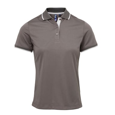 Premier Womens/Ladies Contrast Coolchecker Polo Shirt (Dark Grey/Silver)
