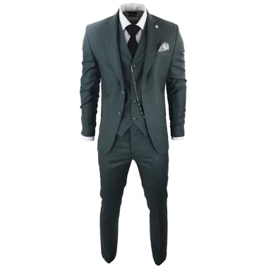 Traje clásico de tres piezas liso verde para hombre