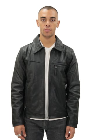 Chaqueta de cuero de vaca Harrington para hombre, color Lima