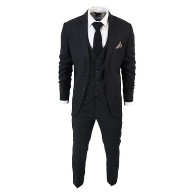 Traje clásico negro liso de 3 piezas IM1 para hombre