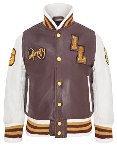 Chaqueta bomber universitaria de cuero Letterman para niños