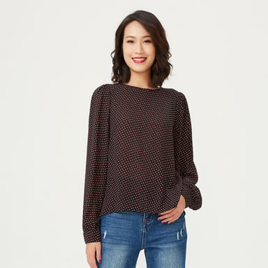 Round neck blouse and mini square prints