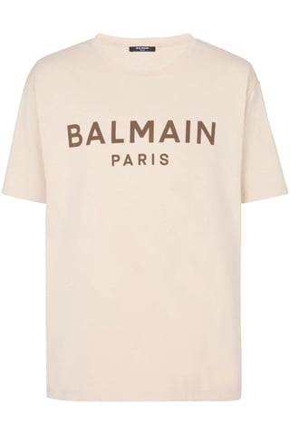 Camiseta con Logotipo Balmain Marrón en Marrón Marfil