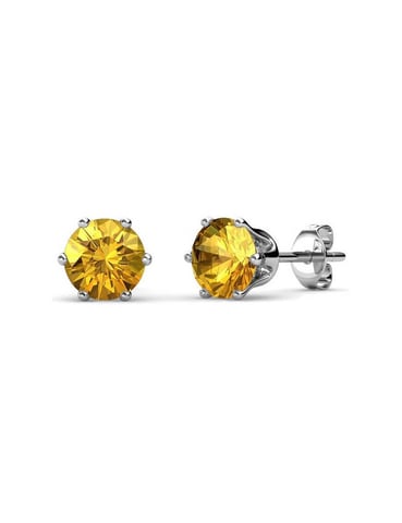 Pendientes de noviembre con piedra de nacimiento - Plata y amarillo