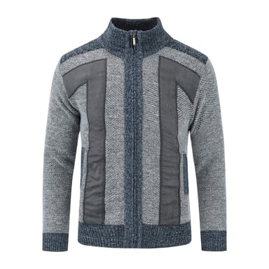 Men's Cardigan with Zip Stand-Up Collar Cardigan Chunky Knit Lined Jumper for Winter Light Gray