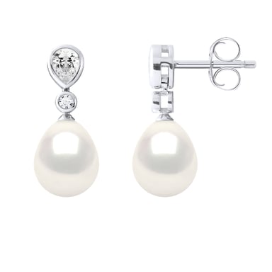 Earrings Real Cultured Freshwater Pearls Pear 7-8 mm