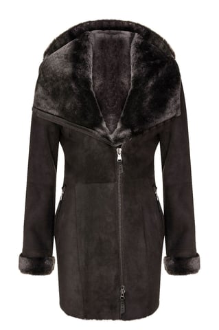 Abrigo con capucha de piel de oveja merino para mujer - Antioch
