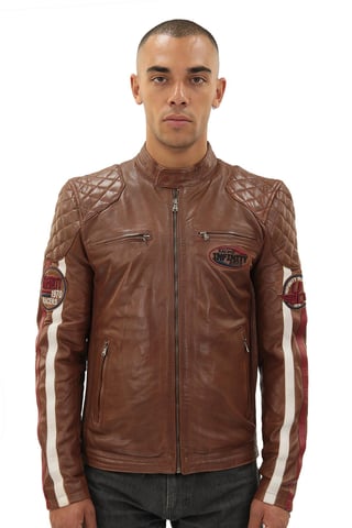 Chaqueta clásica de cuero de carreras a rayas para hombre - Barcelona