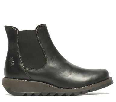 Botas Chelsea de piel con tacón de cuña y tobillo informales para mujer de Fly London SALV en color negro