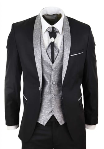 Traje de boda a medida negro de 4 piezas para hombre